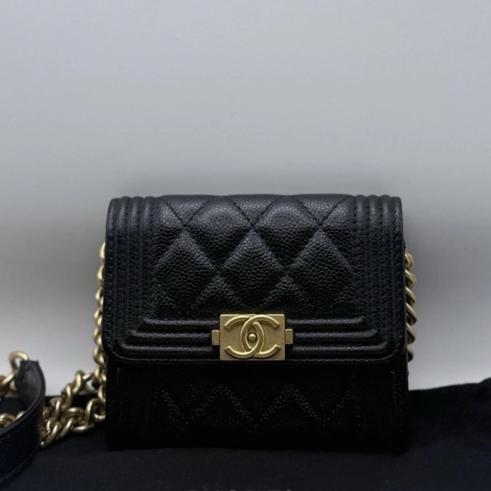 CHANEL Boy Chanel Mini Shoulder Bag Wallet on Chain Caviar Leather Black GHW - Picture 3 of 6